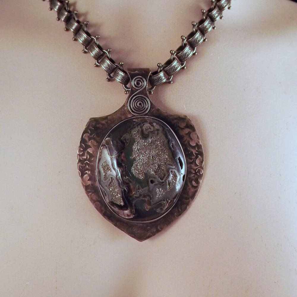 Artisan piece by Patrician Art - Ammonite pyrite pendant with bronze chain